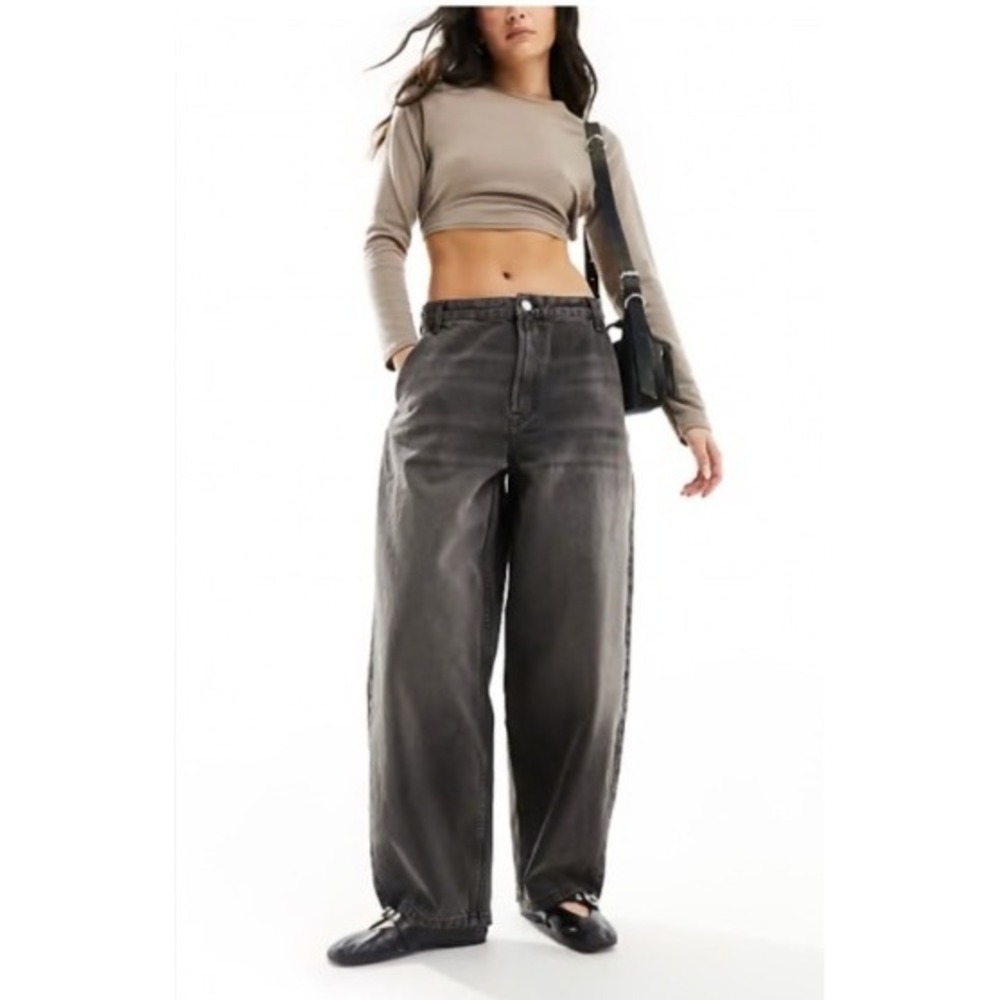 Bershka Black Wide Leg Baggy Skater Jeans Barrel Streetwear Boho Grunge‎ Y2K 34